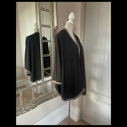Cashmere Blanket Wrap (Charcoal With Border) - Cashmere Wrap - view 2