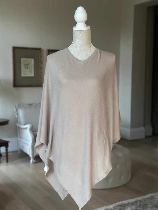 Mocha Cream Light-Weight 100% Cashmere Poncho - view 2