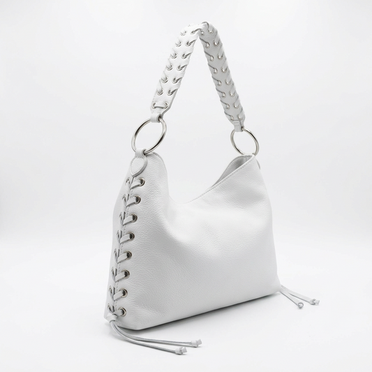 Bellagio White Braided Leather Shoulder Bag – The Italian Edit