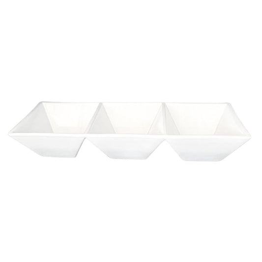 Eclectic ASA Selection Grande Quadrato white ceramic 3-section serving dish for dips and snacks