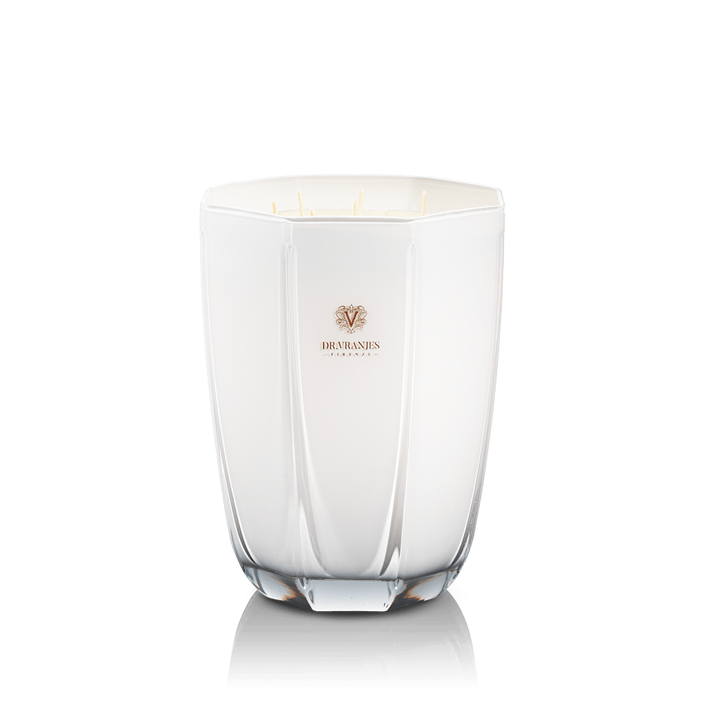 Eclectic Dr. Vranjes Ginger Lime scented candle in a luxurious pearl-coloured glass vase with multiple wicks.