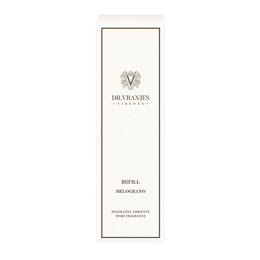 Eclectic Dr Vranjes Melograno diffuser refill bottle in elegant white packaging with branding
