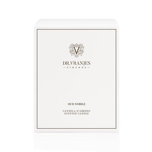 Eclectic Dr. Vranjes Oud Nobile scented candle white presentation box with elegant branding