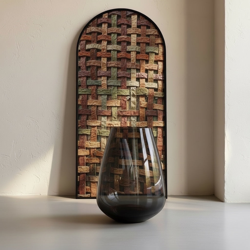 Eclectic extra-large grey smoked glass bulb vase with a smooth glossy finish displayed in a modern interior.