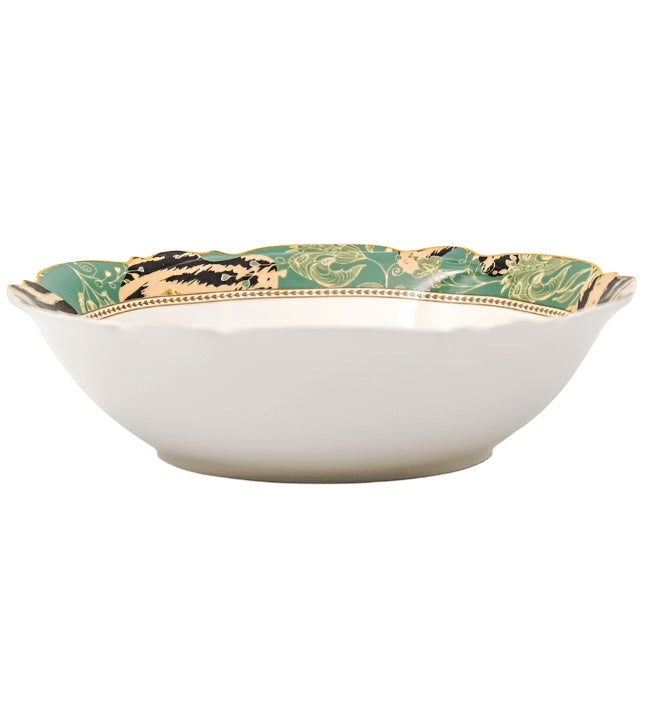 Eclectic Jenna Clifford Botanica Rose Bowl in white new bone china with green and black floral rim detailing