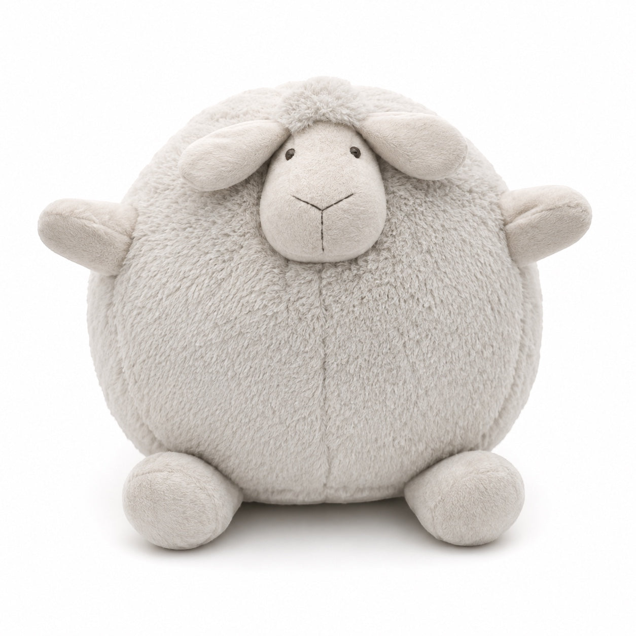 Eclectic Peluche grey round lamb plush toy made of ultra-soft fabric, perfect for nursery decor and cuddling.
