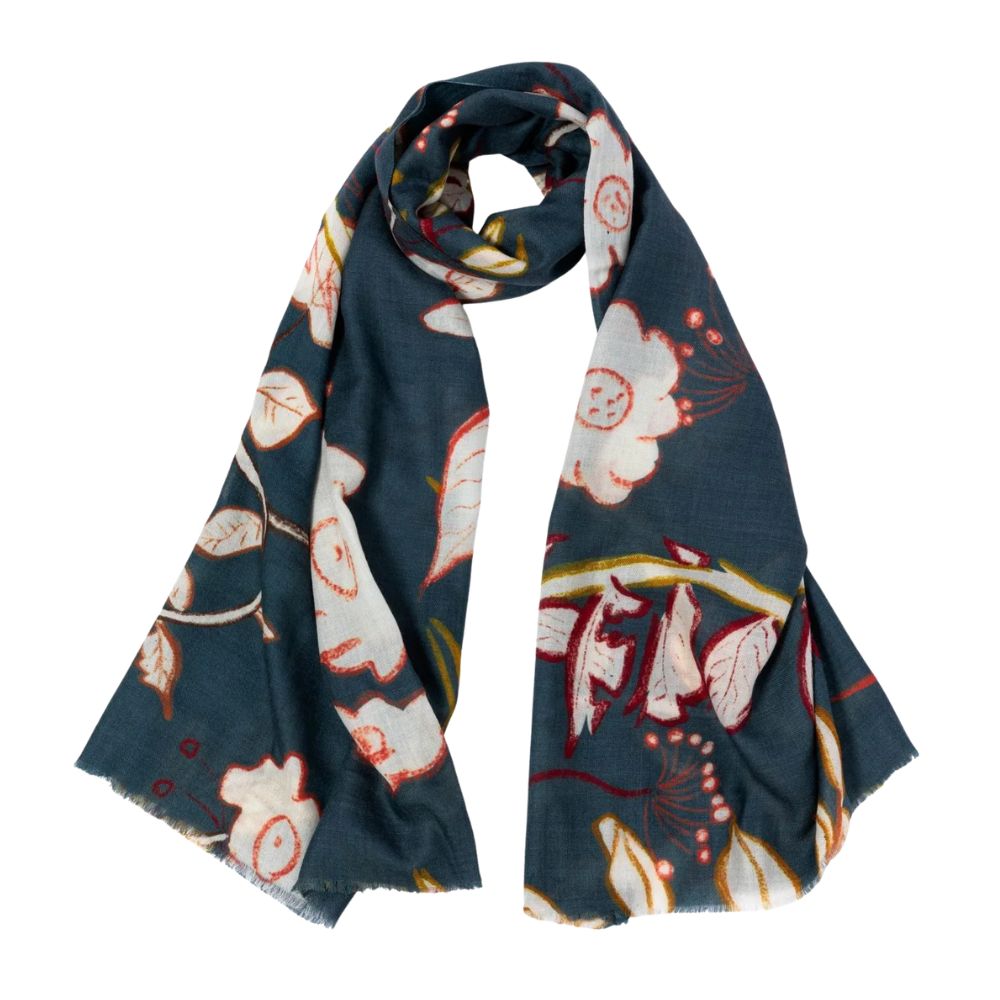 Teal Blooms Scarf - Lalela Scarf - Cotton Scarf