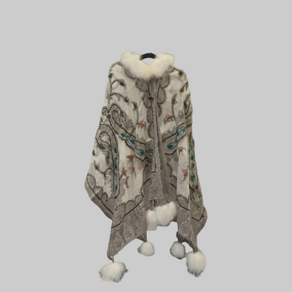 Handcrafted Kashmiri Embroidered Shawl With Plush Trim