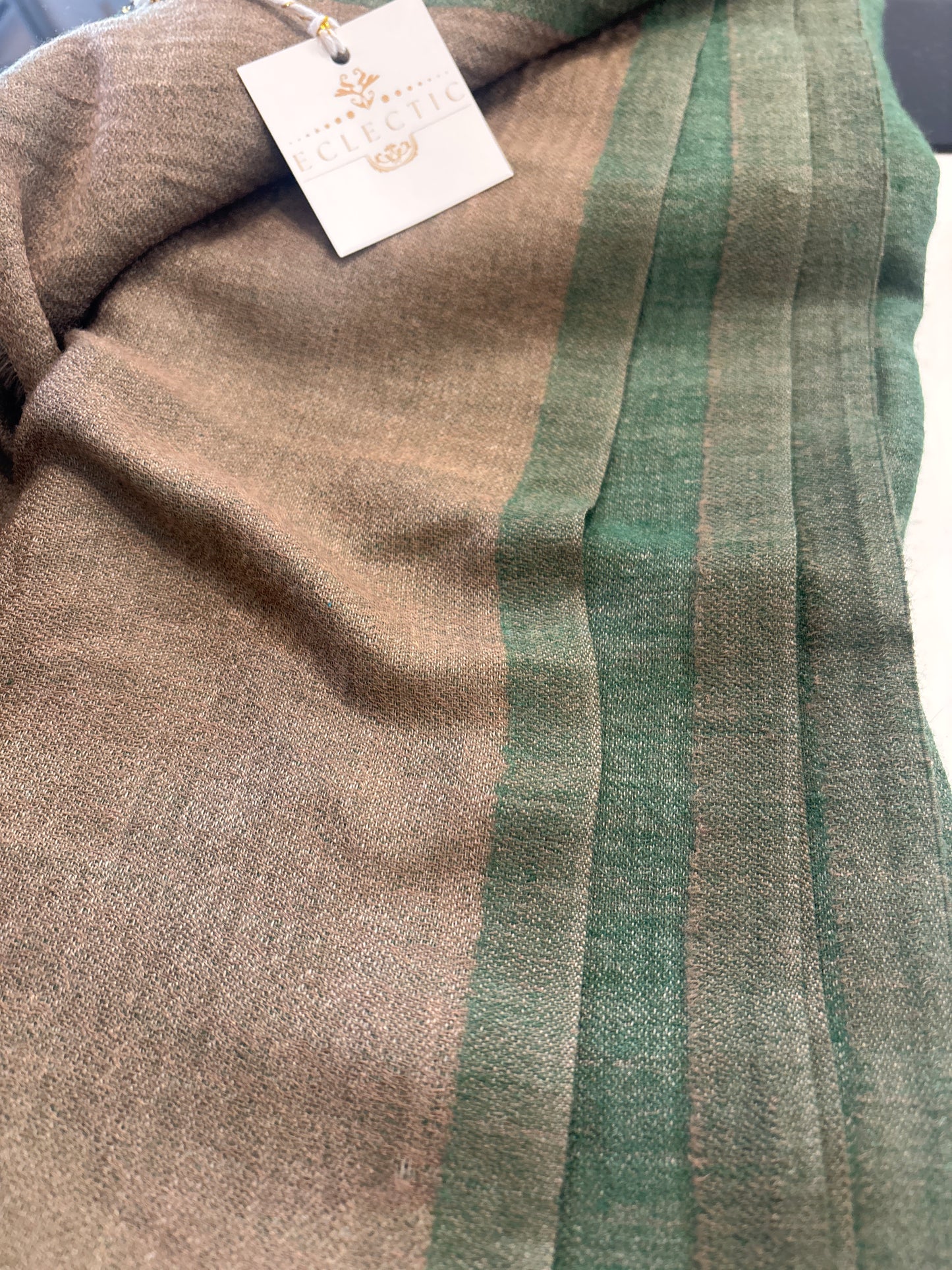 Reversible Cashmere scarf green&tan