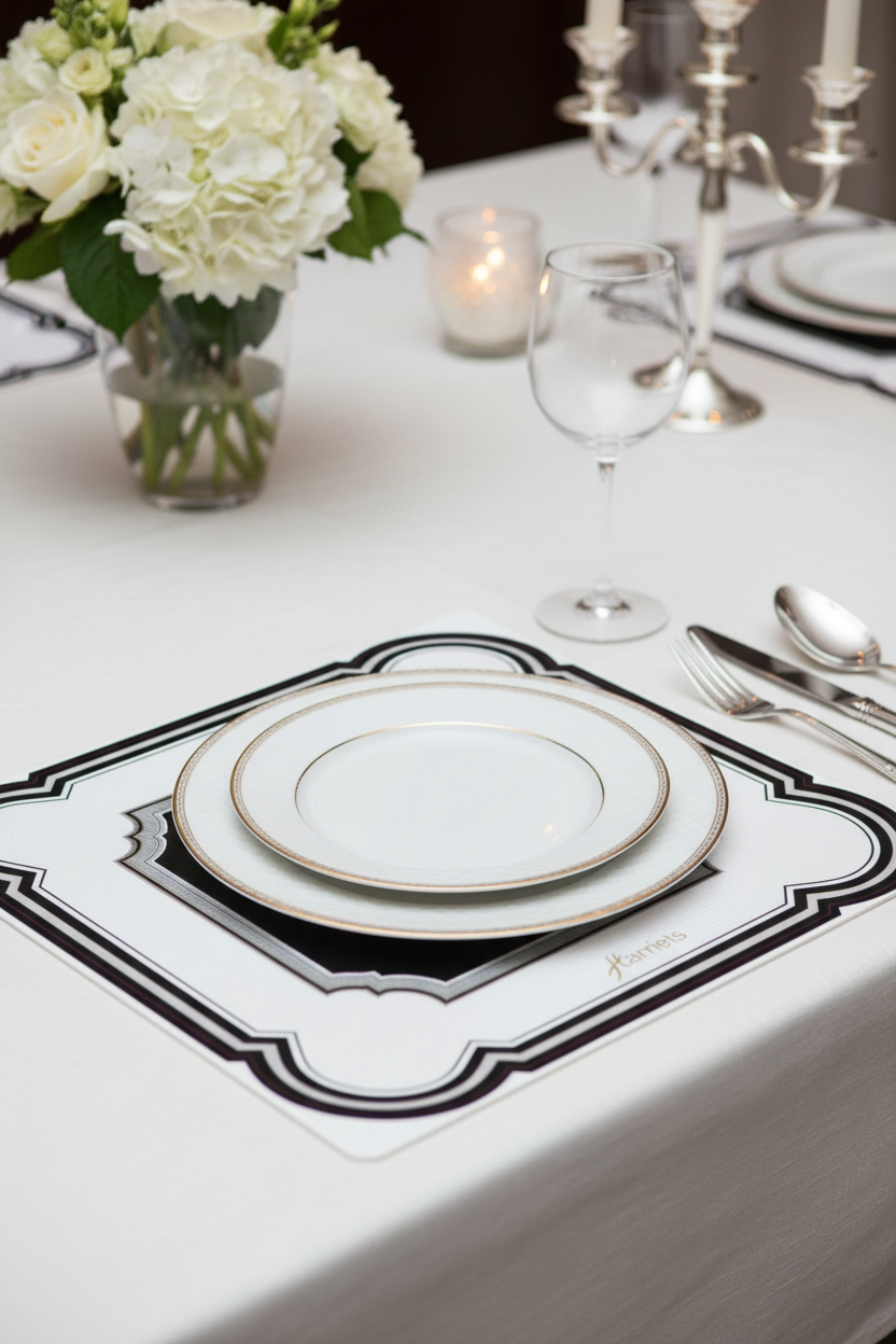 Classic Frame Disposable Paper Placemats – Black Set of 24