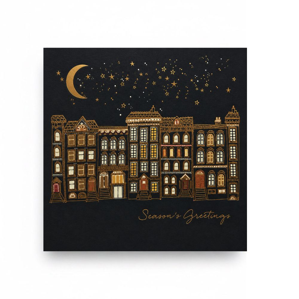 Season's Greetings Townhouse Christmas Card - Greeting Card