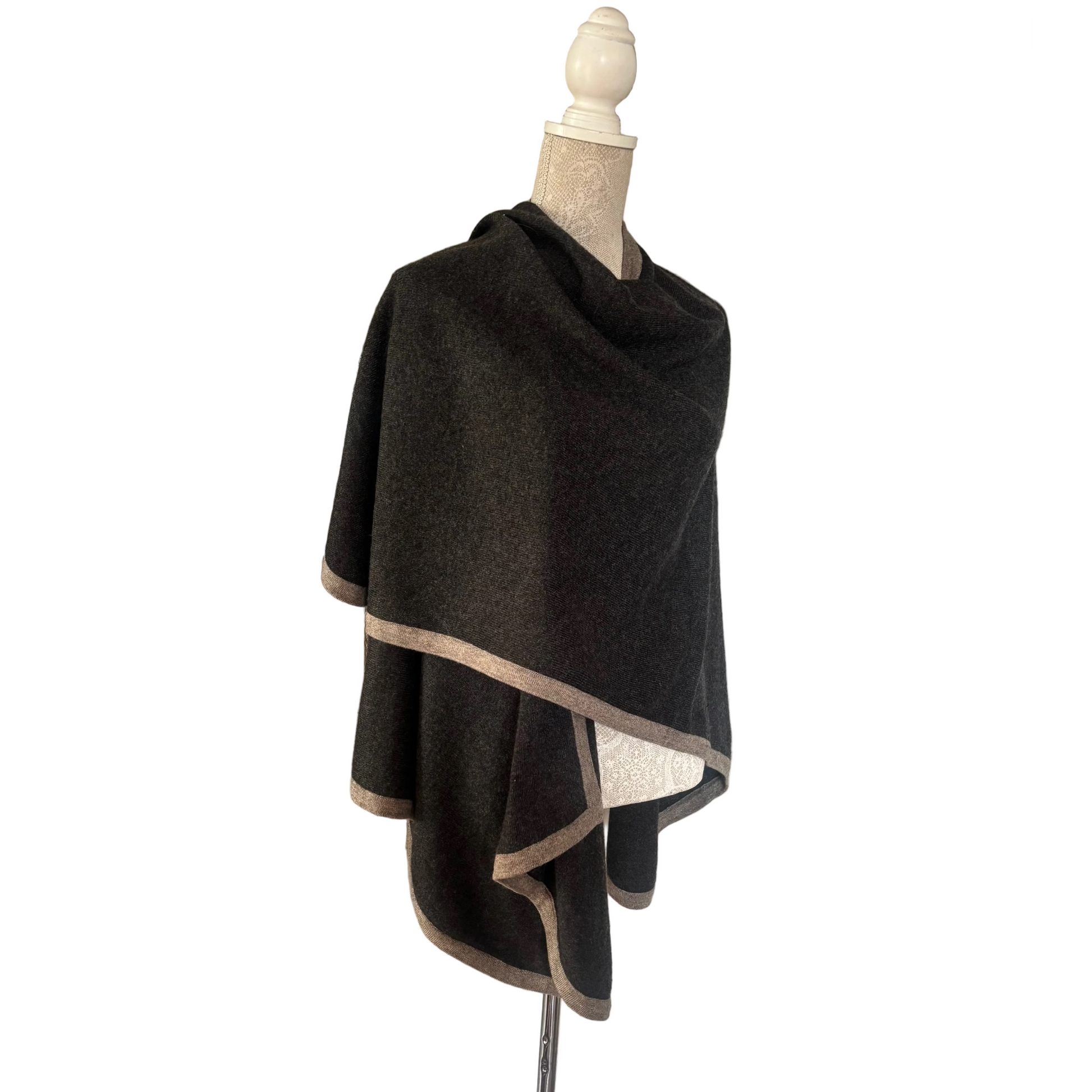 Cashmere Blanket Wrap (Charcoal With Border) - Cashmere Wrap