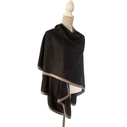 Cashmere Blanket Wrap (Charcoal With Border) - Cashmere Wrap