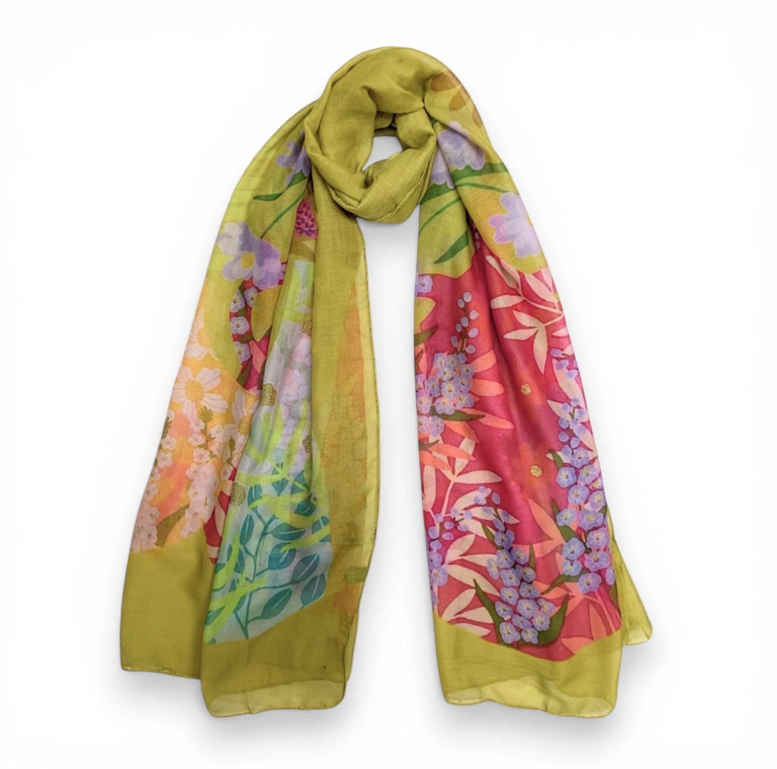 Flower Vase Cotton Blend Scarf (Olive) - Cotton Scarf
