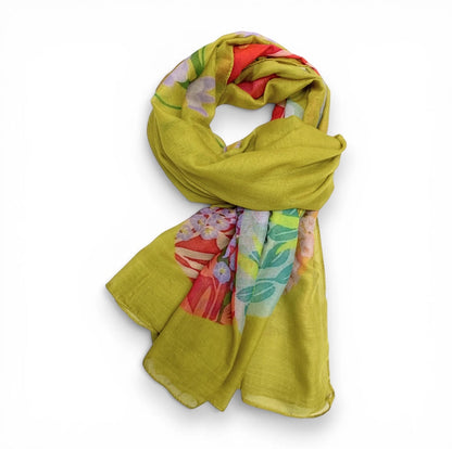 Flower Vase Cotton Blend Scarf (Olive) - Cotton Scarf - view 3