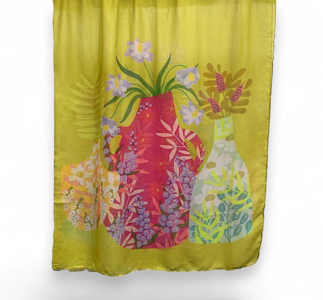 Flower Vase Cotton Blend Scarf (Olive) - Cotton Scarf - view 2