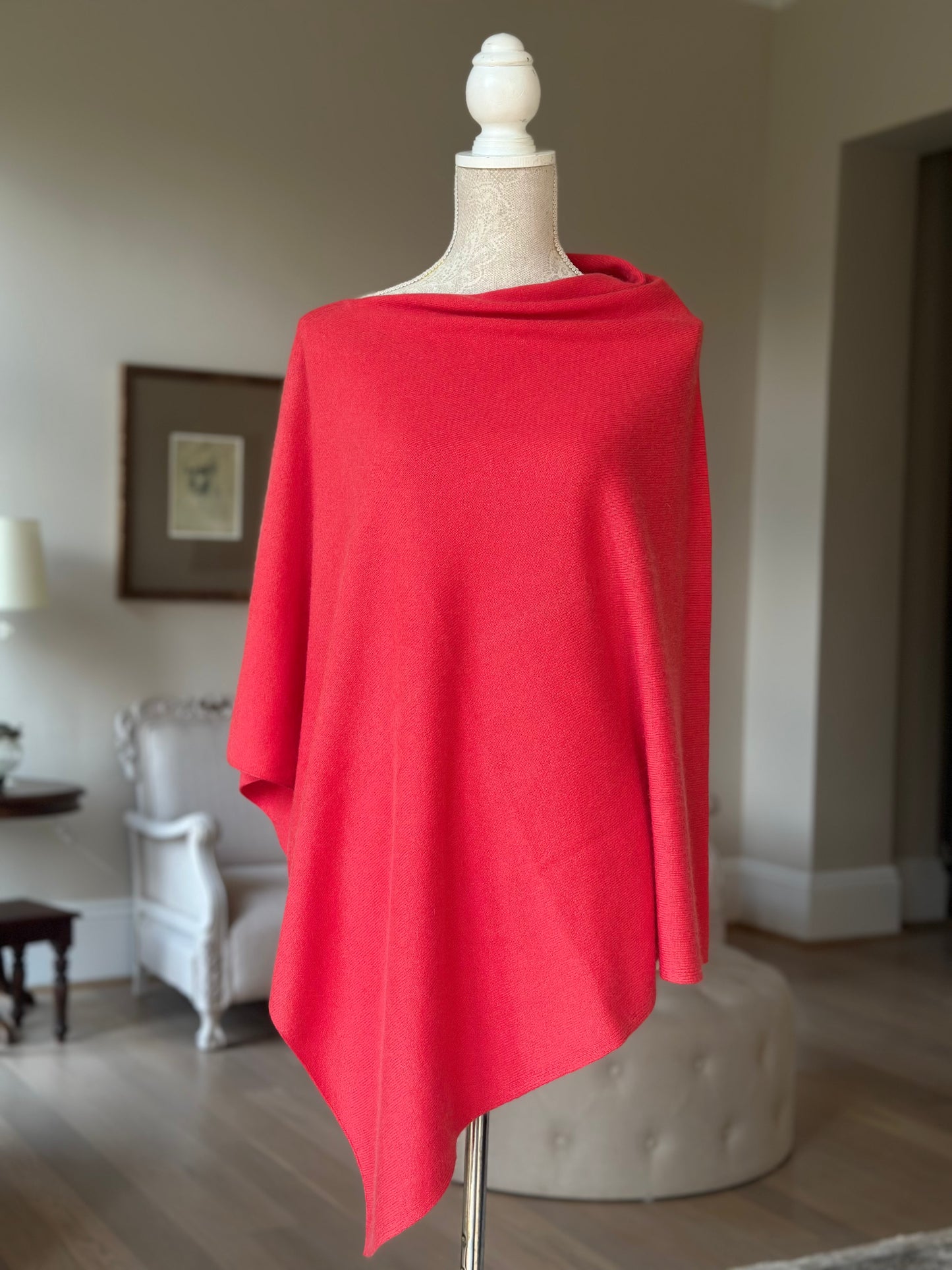 Raspberry Red Double Knit Cashmere Poncho - view 4