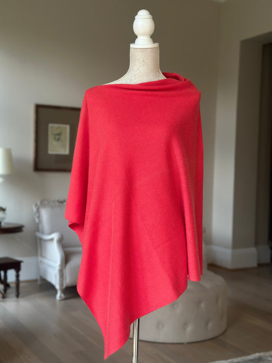 Raspberry Red Double Knit Cashmere Poncho - view 4