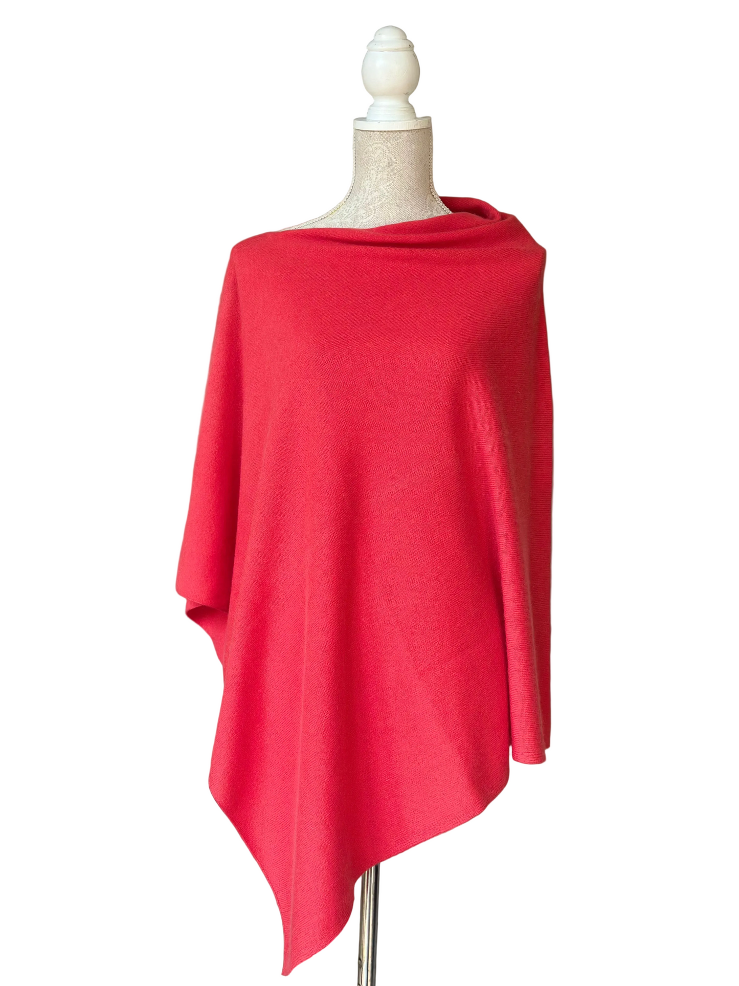 Raspberry Red Double Knit Cashmere Poncho