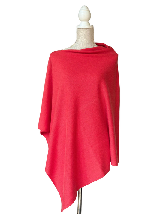Raspberry Red Double Knit Cashmere Poncho