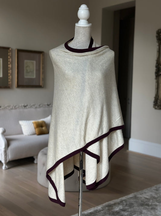 Cashmere Blanket Wrap (Ivory With Border) - Cashmere Wrap - view 2