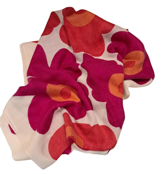 Cashmere Pink Orange Flower Wrap Scarf - Made In Nepal - Cashmere Scarf