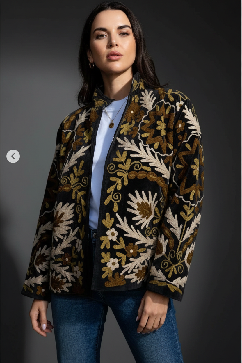 Velvet Suzani Short Embroidered Jacket