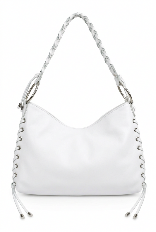 Bellagio White Braided Leather Shoulder Bag – The Italian Edit