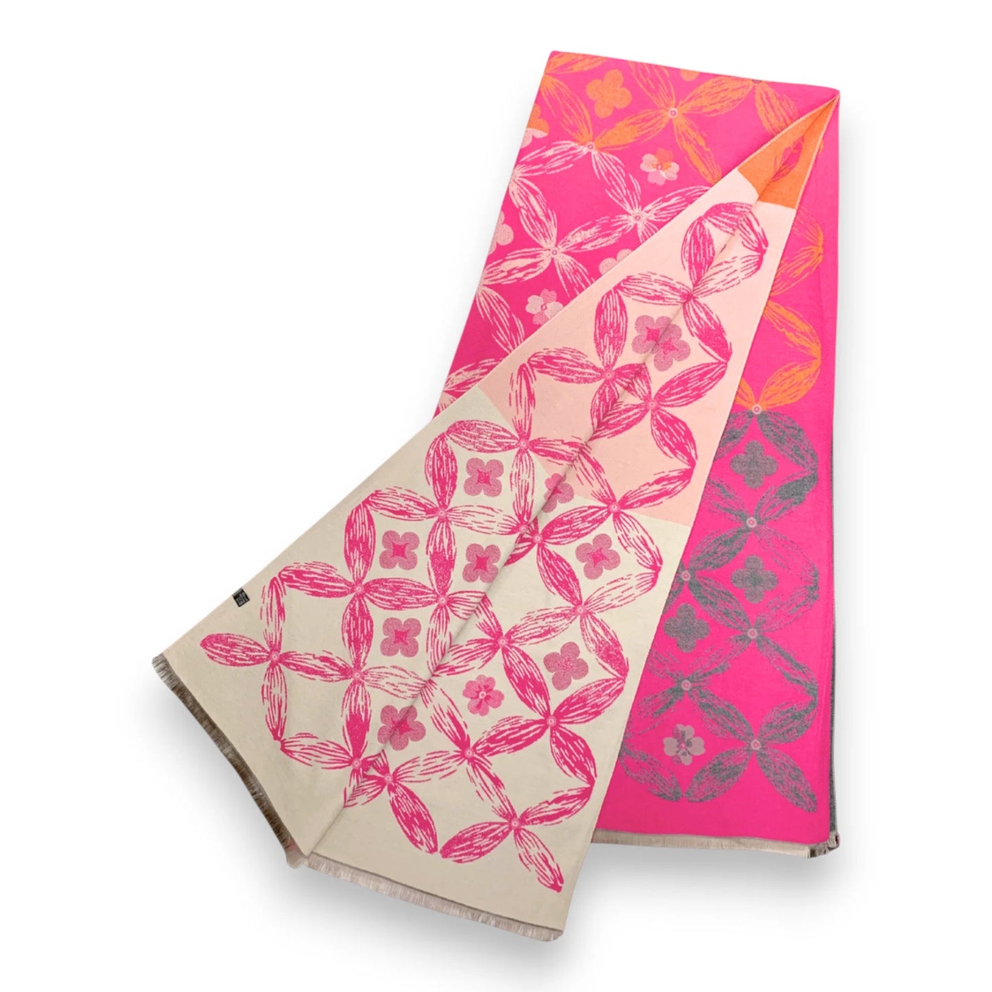 Pink Cashmere Blend Clover Reversible Scarf / Wrap