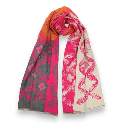 Pink Cashmere Blend Clover Reversible Scarf / Wrap
