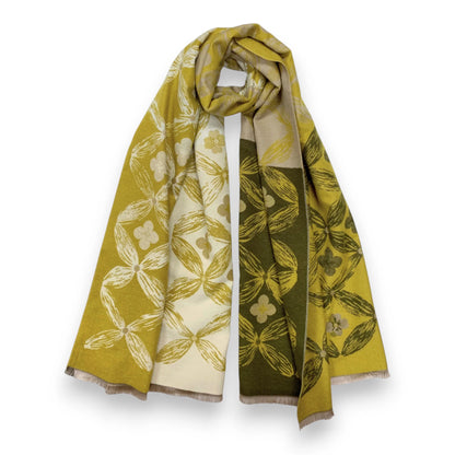 Olive Cashmere Blend Clover Reversible Scarf / Wrap