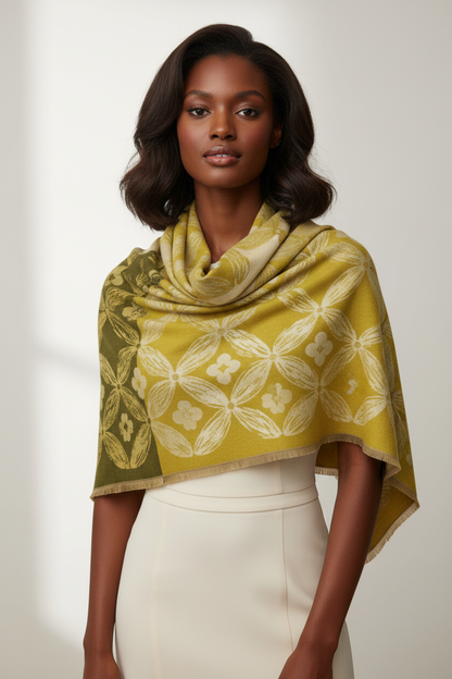 Olive Cashmere Blend Clover Reversible Scarf / Wrap