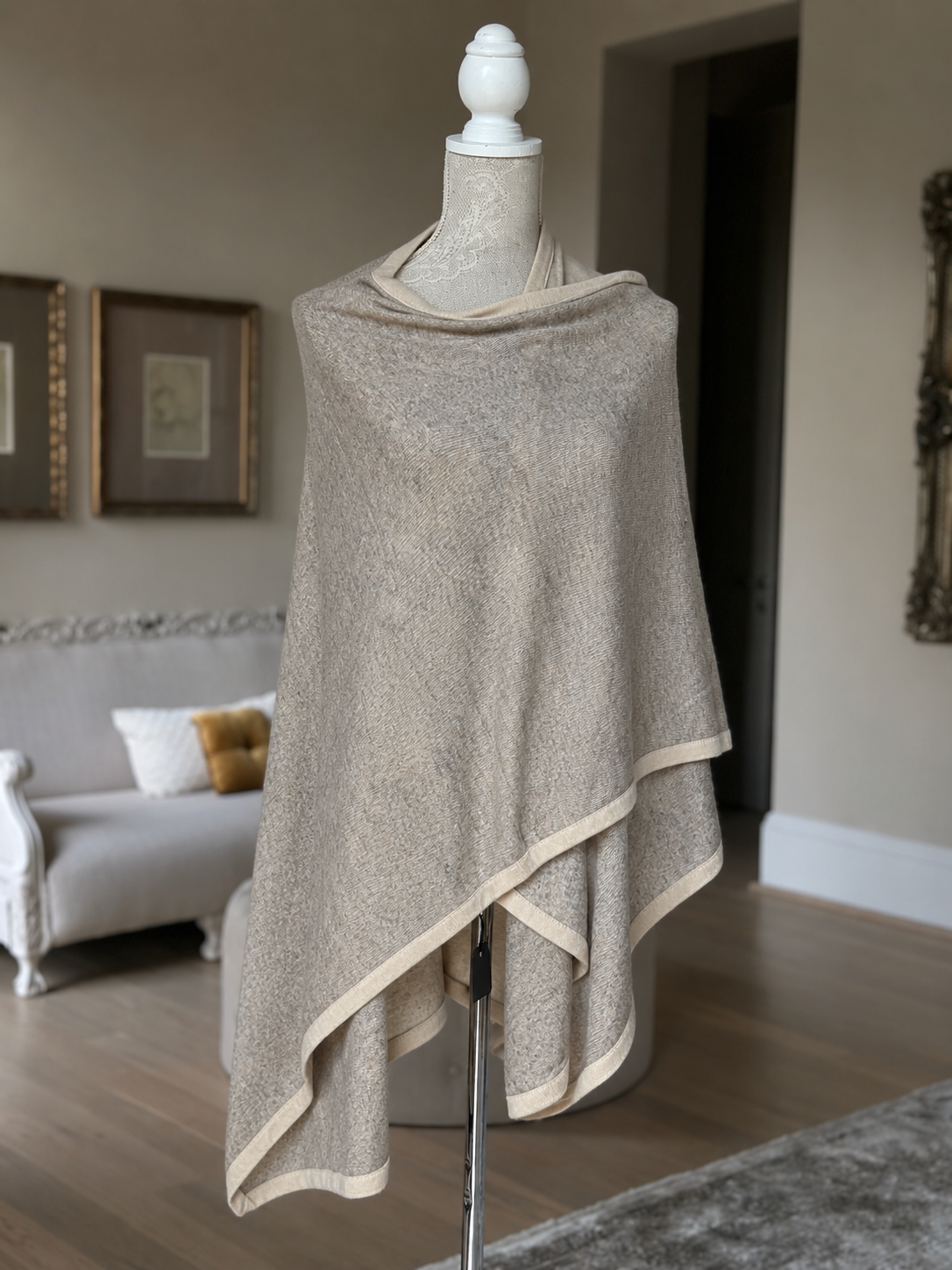 Cashmere Blanket Wrap (Oatmeal With Cream Border) - Cashmere Wrap - view 2