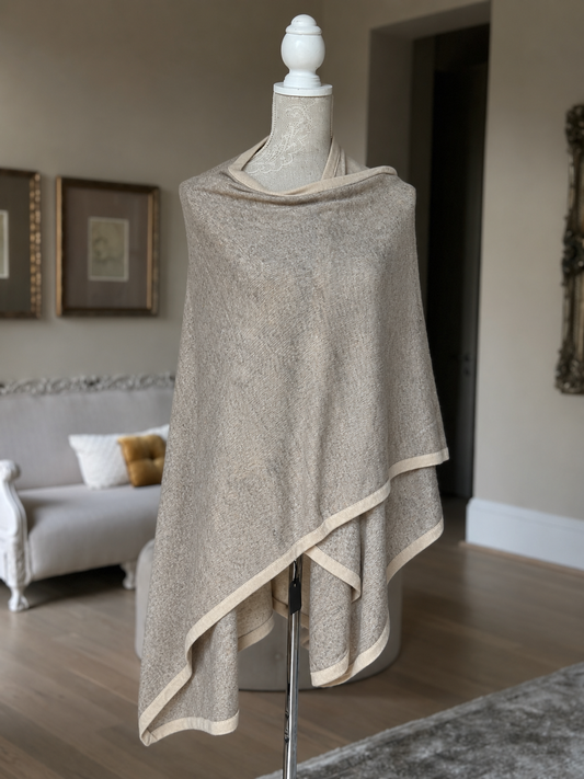 Cashmere Blanket Wrap (Oatmeal With Cream Border) - Cashmere Wrap - view 2