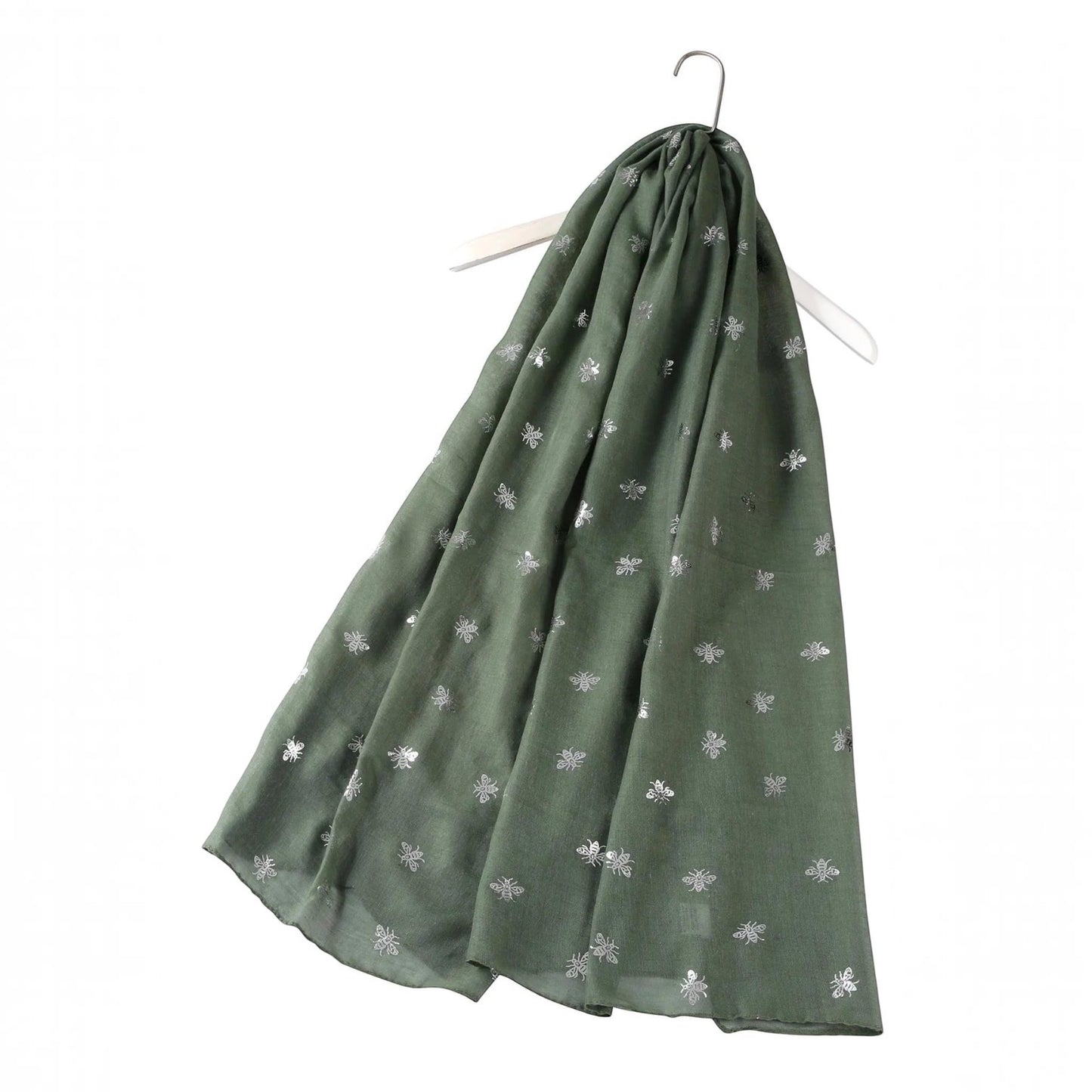 Army Green Silver Bee Print Scarf