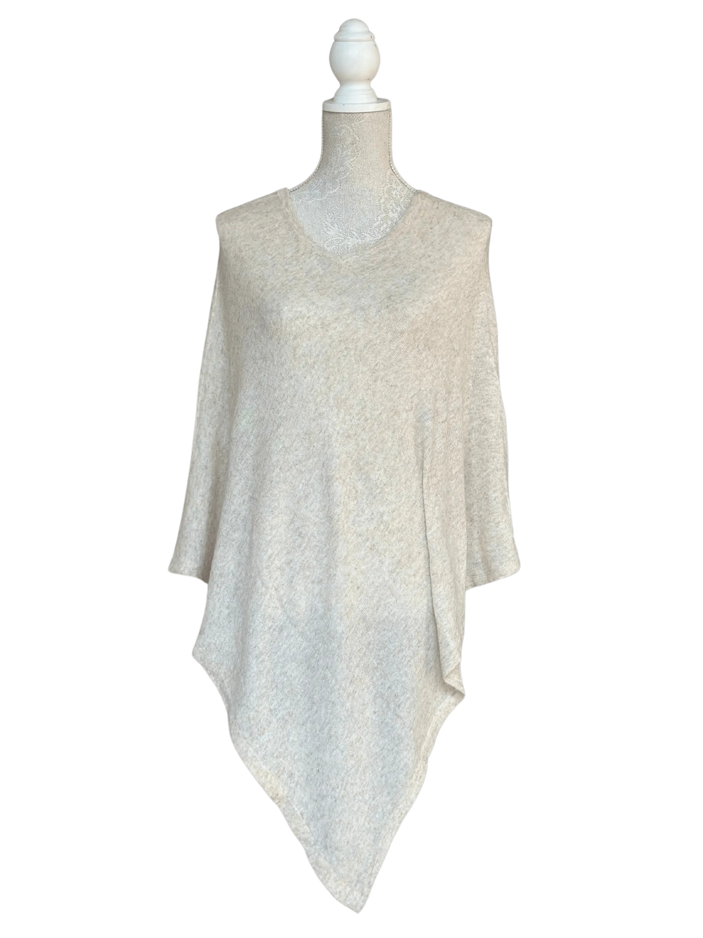 Cashmere Lightweight Poncho (Oatmeal) - Cashmere Poncho