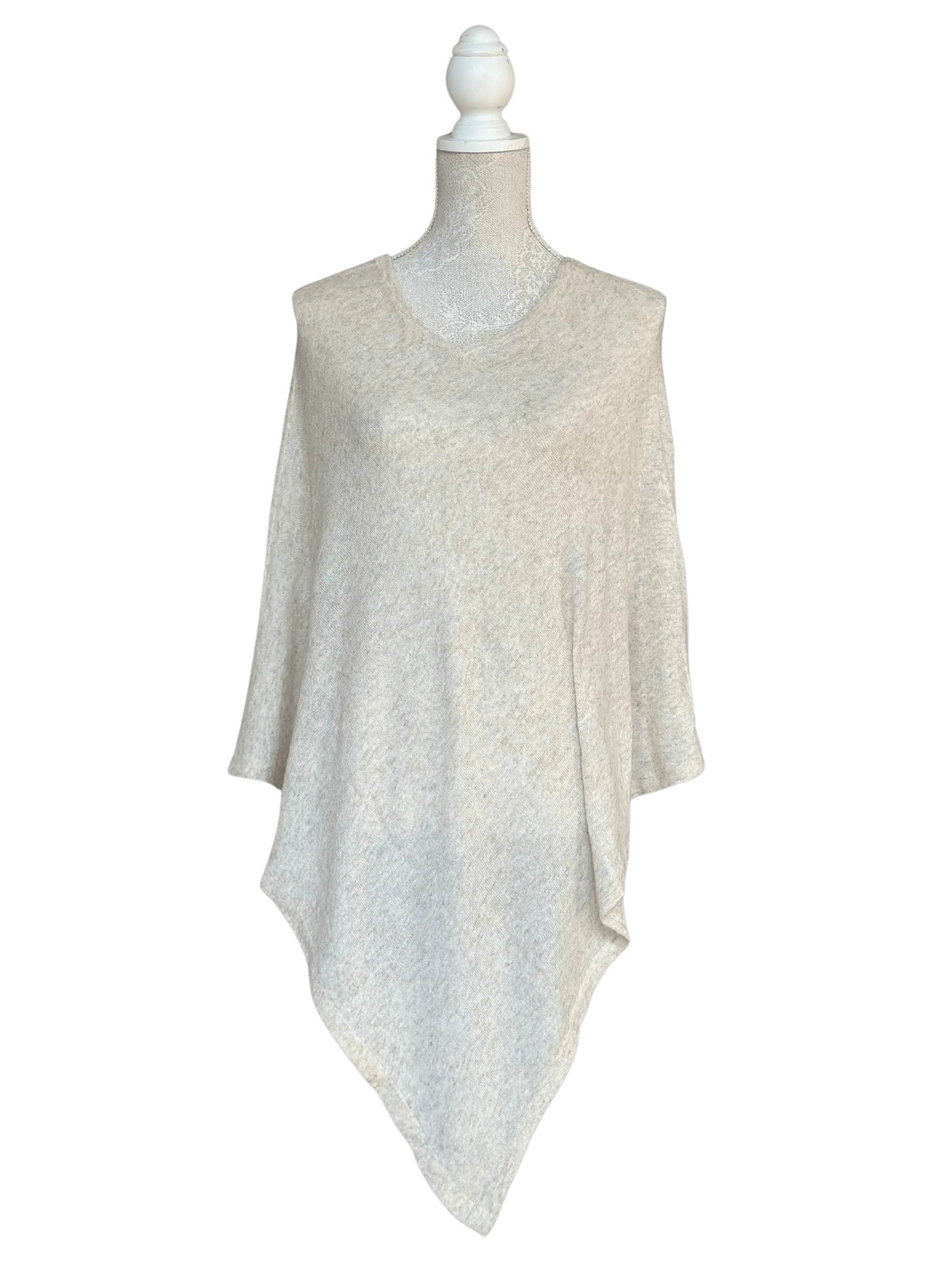 Cashmere Lightweight Poncho (Oatmeal) - Cashmere Poncho