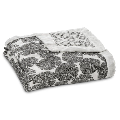 Eclectic Aden + Anais bamboo muslin dream blanket featuring a black and white In Motion Wedges geometric print.