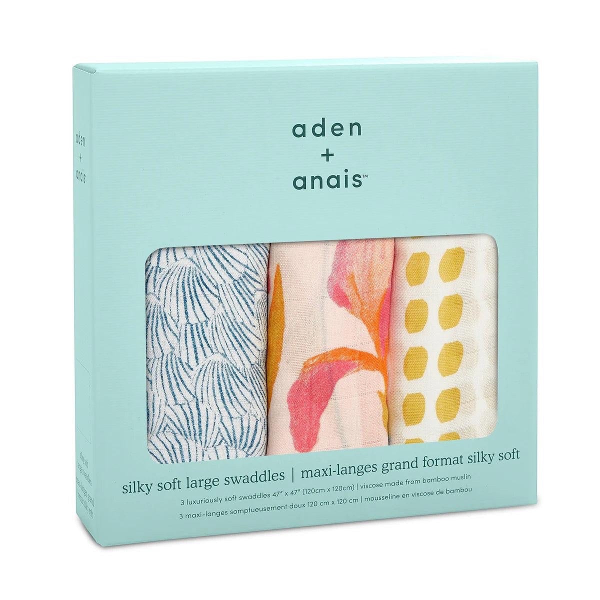 Eclectic aden + anais Marine Garden silky soft bamboo muslin swaddle set of 3 in packaging