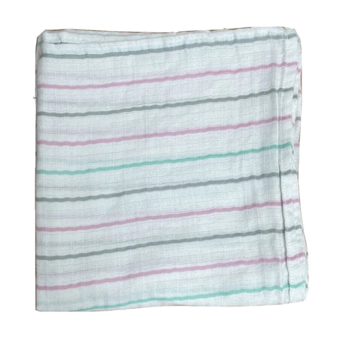 Eclectic Aden + Anais pastel stripe muslin cotton swaddle blanket folded for a soft and breathable baby essential.