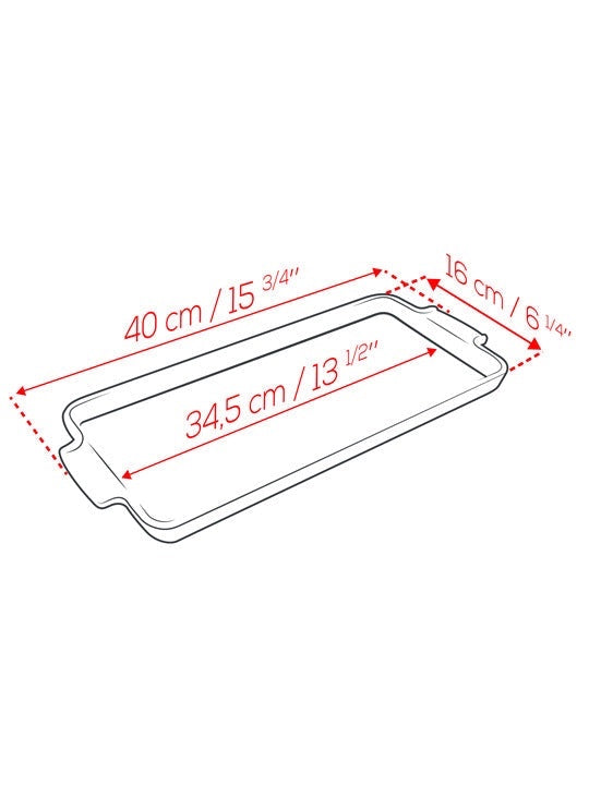 Eclectic Appolia ceramic appetizer platter technical line drawing with dimensions in centimeters and inches
