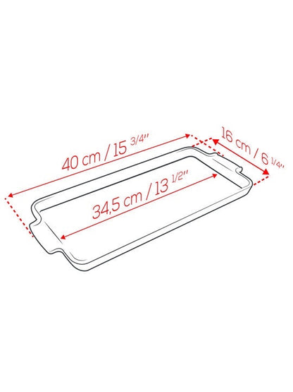 Eclectic Appolia ceramic appetizer platter technical line drawing with dimensions in centimeters and inches