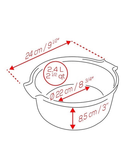 Eclectic Appolia round ceramic soufflé dish technical diagram showing 24 cm diameter and dimensions in ecru