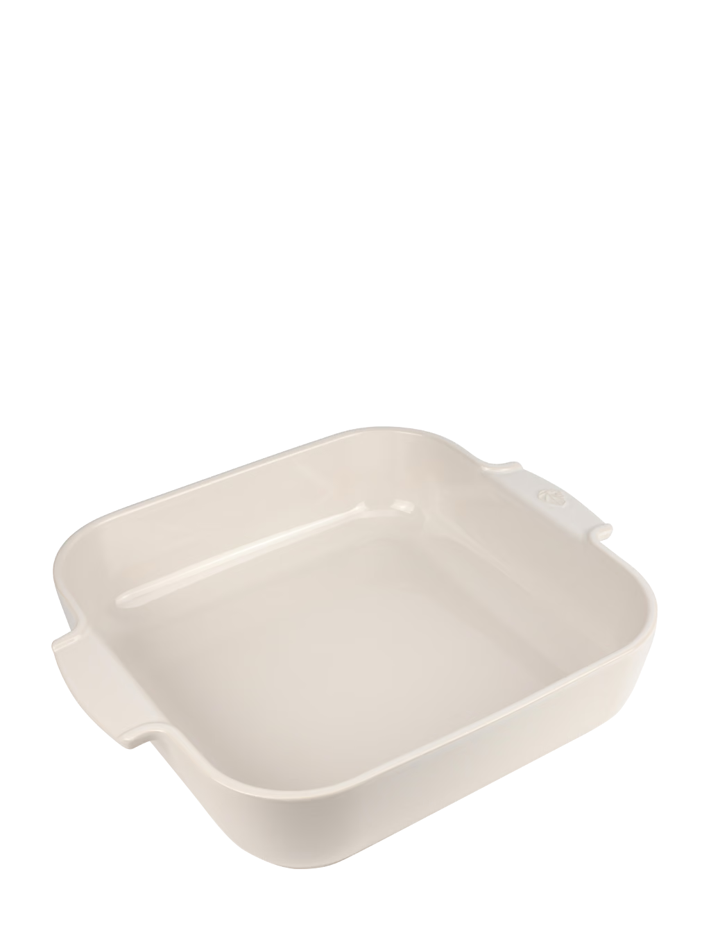 Eclectic Appolia square ceramic oven dish in ecru cream with ribbed handles for easy serving.