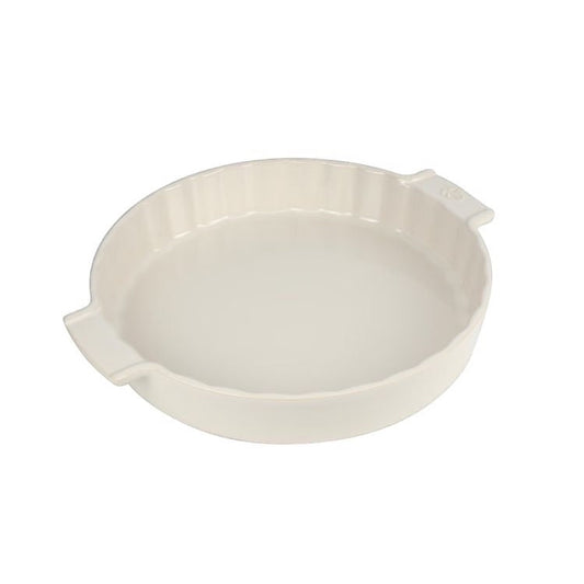 Eclectic Appolia 33 cm ceramic pie dish in ecru with fluted edges and side handles for oven-to-table serving.