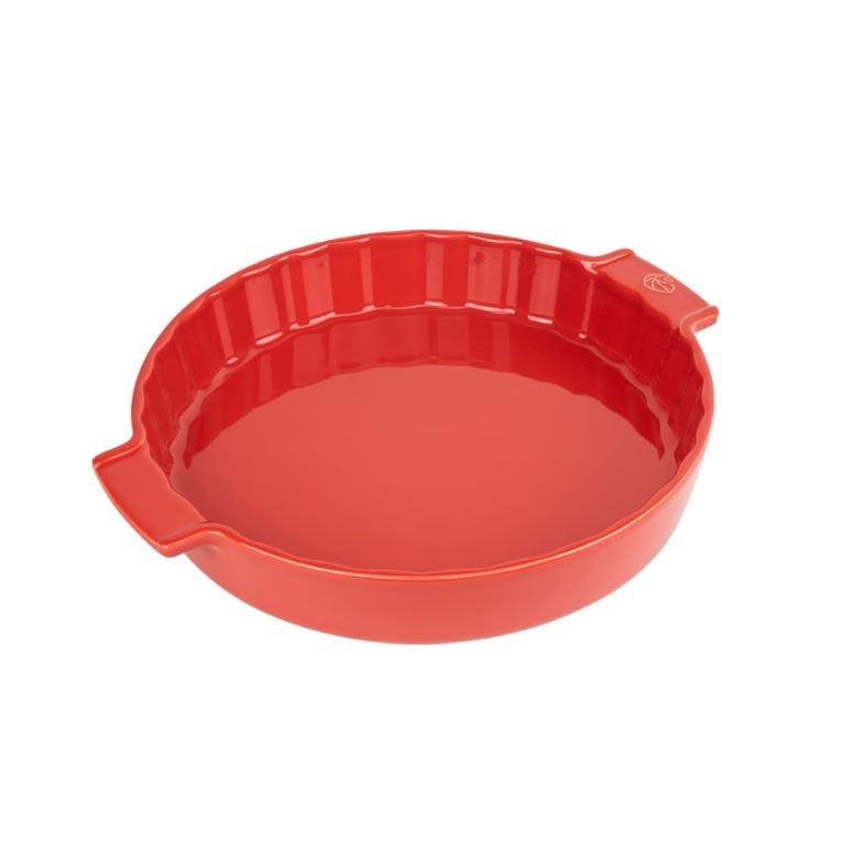 Eclectic Appolia 33 cm ceramic pie dish in rich red with a smooth enamelled glaze and fluted edges.