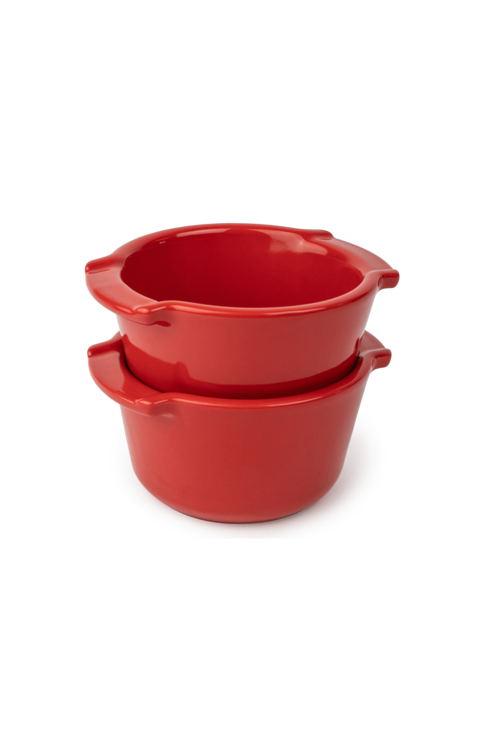 Eclectic Appolia rich red glazed ceramic ramekins stacked for oven-to-table serving