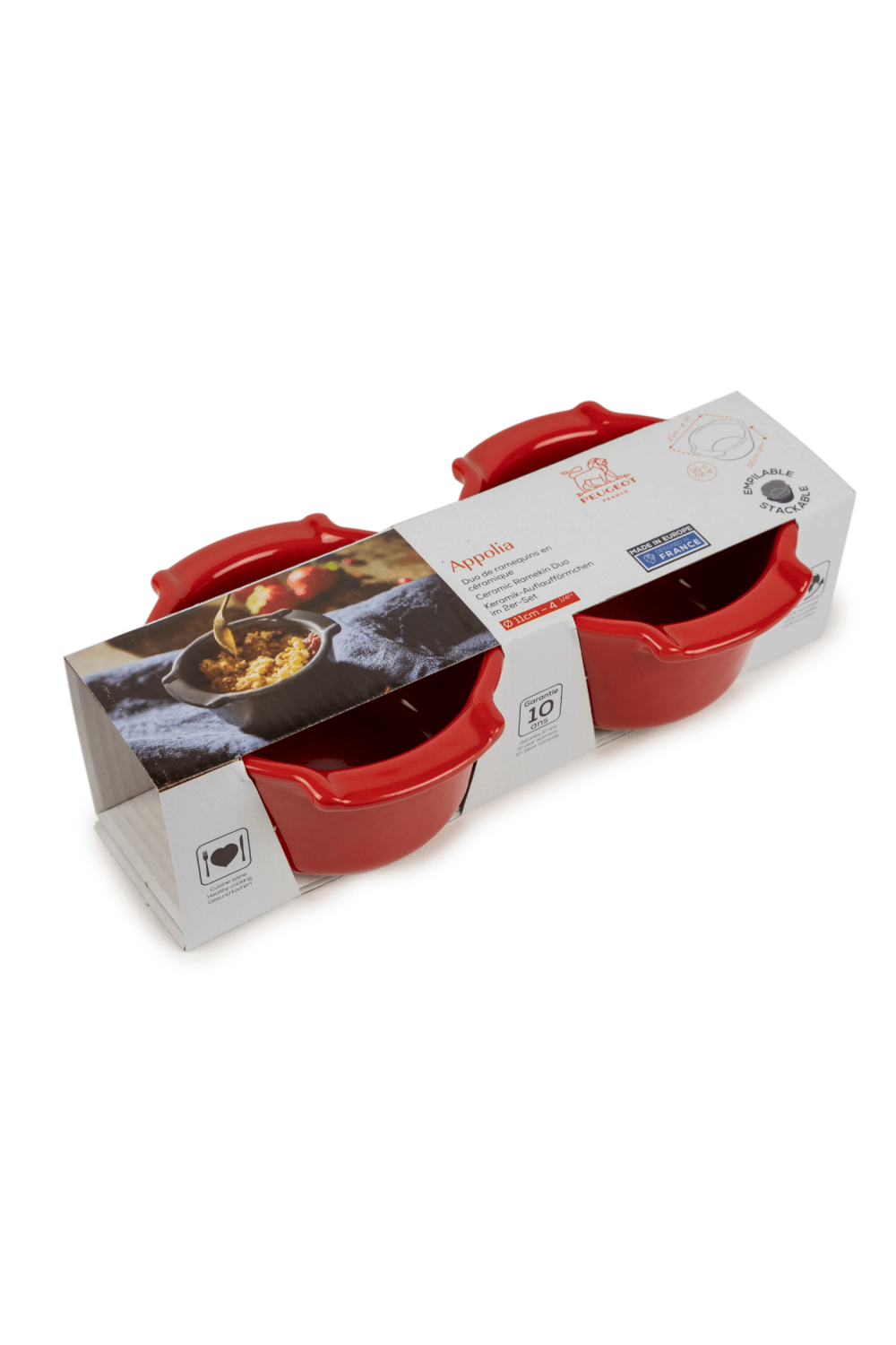 Eclectic Appolia set of two rich red glazed ceramic ramekins in original packaging for oven to table baking.