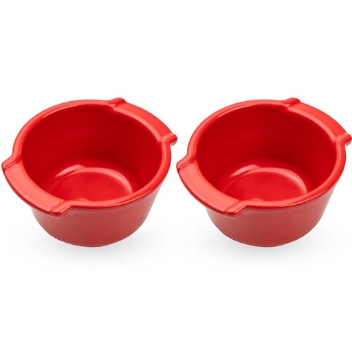 Eclectic Appolia set of two rich red glazed ceramic ramekins for oven-to-table baking and serving.