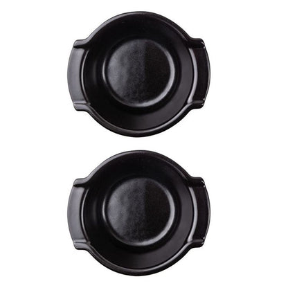 Eclectic set of two 11 cm Appolia satin black glazed ceramic ramekins for oven-to-table baking and serving.